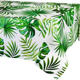 Hawaiian Luau Outdoor Table Cloth - 137 * 274cm Waterproof Tablecloths Rectangular Tropical Palm Leaves Wipeable Plastic Table Cover Disposable Tablecloths for Outdoor Indoor Picnic Party Decorations