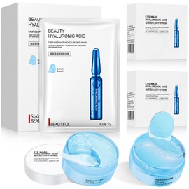 2PCS Parches para Ojos con Ácido Hialurónico (60 piezas) y 1PC (10 piezas) Mascarilla Hidratante, Hidratante Contorno de Ojos Antiarrugas, Eliminar...