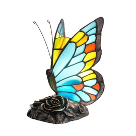 Tiffany Style Small Stained Glass Blue Butterfly Table Lamp bedrooms Living Room Bedside Table Night Lamp Atmosphere Lights Gift Home Decoration Office Desk Lamps