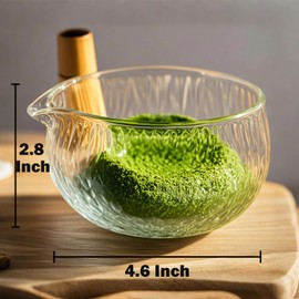Britegleam Deep Textured Glass Matcha Bowl With Spout,Glass Chawan Matcha Green Tea Whisk Bowls,Clear Japanese Style Cute Salad Mixing Bowl