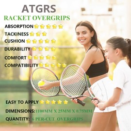 Tennis Grip Tape, Absorbent, Non-Slip, for Tennis, Badminton, Pickleball, Rackets, Grip Overgrips and Overwraps, Embossed Surface (Racket Grip, 6 Black)