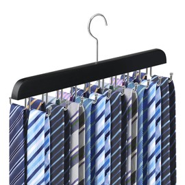 Tie Rack Belt Hanger for Closet Upgraded Non Slip Tie Hanger Space Saving with 20 Foldable Hooks Wooden Belt Tie Organizer for Tank Tops Bras Cami Scarves