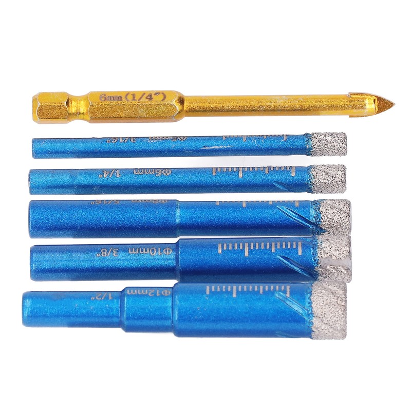 6PCS Brazed Dry Drill Bit Wear Resistant Vaccum Brazing Diamond