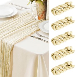 Table Runner Cheesecloth 10 FT Boho Rustic Table Runner Gauze Table Runner for Wedding Spring Decor Cheese Cloth Table Runner for Baby Shower Birthday Home Decor (Beige, 5 Pack)