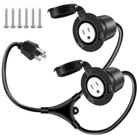 Dreyoo Outdoor Power Outlet, 15A 125V Waterproof Extension Cord Splitter, 1 to 2 Outlet Extension Cord, 20 Inch 3 Prong Extension Cord with Waterproof Rubber Cover, Power Cord Y Splitter for RV Yacht