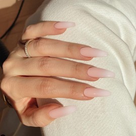 Extra Long Nails for Sticking Coffin, KXAMELIE from Pearl White to Pink, Simple False Nails, Full Cover Gel, Opaque Acrylic Nails, Simple Mani for Women and Girls, Daily Work