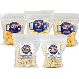 Alma Cheese Curds - Variety Pack of 5 (Cheddar, White Cheddar, Pepper Cheddar, Dill, Bacon Ranch)