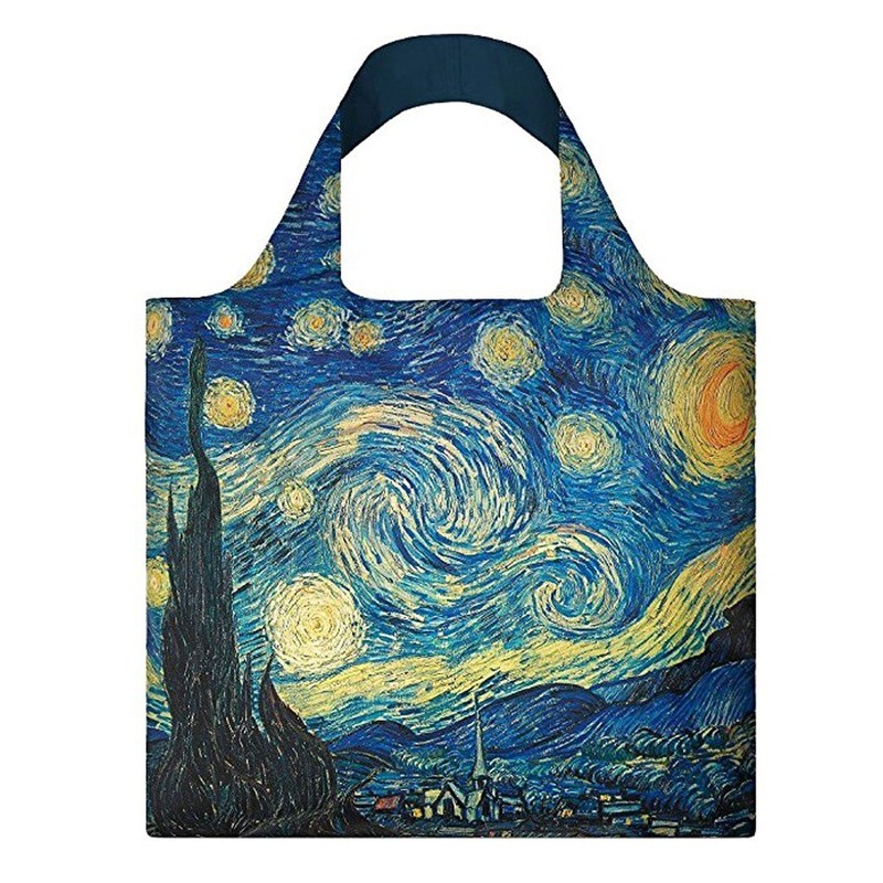 LOQI Set of 4 Reusable Grocery Bags, Oxford, Museum10 Collection
