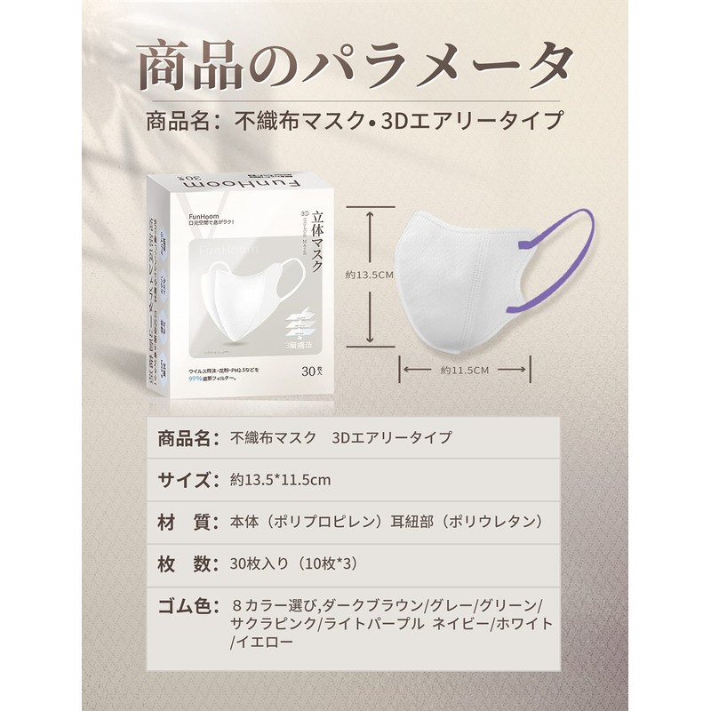 FunHoom Non-Woven Disposable Mask, 3D Shape, Small Size, Makes Your