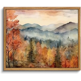 KBKBART Framed Vintage Wall Art for Living Room Bedroom Decor, Retro Autumn Watercolor Country Landscape Canvas Painting Farmhouse Decor Wall Art, Rustic Fall Bathroom Wall Decor Vintage Room Decor(11"x14")