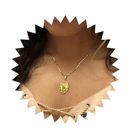 Allereya Vintage Crystal Virgin Mary Pendant Necklace Rhinestone Santa Maria Necklace Gold Flat Chain Choker Necklace Cz Guadalupe Virgin Mary Necklace Jewelry for Women and Girls
