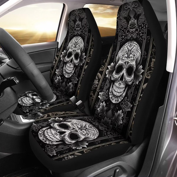 Gearider Gray Boho Sugar Skull Print Car Seat Covers 2