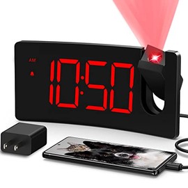 Projection Alarm Clock, Digital Clock with 180Â° Rotatable Projector, 3-Level Brightness Dimmer, Clear LED Display, USB Charger, Progressive Volume, 9mins Snooze,12/24H, Digital Alarm Clock for Bedroom