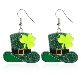 St Patricks Day Earrings Green Shamrock Earrings Irish Hat Earrings Natural Wood Dangle Drop Earrings for Women Girls Jewelry (B)