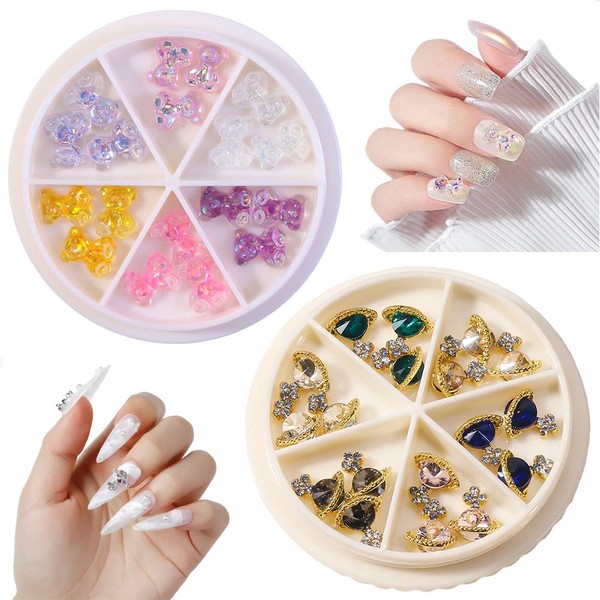Nail Pendants 3D Planet Nail Charms Saturn Shape DIY Jewelry Accessories Aurora Bow Bear Butterfly Flower Nail Art Decoration Accessories (Nail Pendant B)