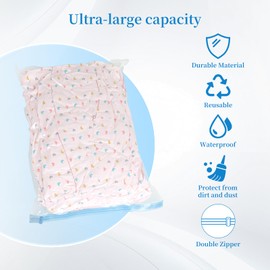 Reusable Vacuum Seal Bags for Clothing Travel - Space Saving Compression Storage Bags for Luggage, Suitcase & Closet Organizer | Leakproof, 10-Pack (Include Hand Pump) (Medium)