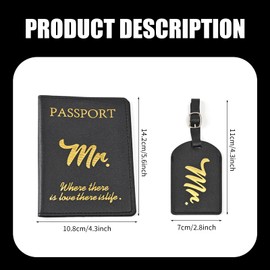 UgyDuky 4 PCS Mr and Mrs Luggage Tags and Passport Covers Set for Couple,Honeymoon Travel,Best Bridal Shower and Engagement Gifts (New/Gold)