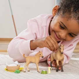 Schleich Horse Club - 9 PC Animal Care Figurine Playset with Horse Figure, Foal and Dog with Accessories - Imaginative Play Toys for Girls and Boys - Farm Animal Toy Set for Kids Ages 5+ | 42432