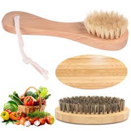Qaestuan Pack of 2 Vegetable Brush, Mushroom Brush, Kitchen Brush, Dish Brush, Cleaning Brush, Bamboo Breasts Washing Up Brush, Removes Any Pollution, for Cleaning Mushrooms and Vegetables