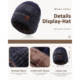 WELROG Children's Winter Hat Scarf Gloves for Boys Girls Winter Hat Scarf Set for Children 4-15 Years Children's Hat Knitted Hat Warm Outdoor Hat and Scarf for Children, navy blue