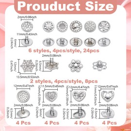 AHANDMAKER 48 Stück 12 Stile Strassknöpfe Glaskristallknöpfe Platin Strass Schaft Accessoire Hochzeit Strass Verzierungen Für Frauen DIY Kleidung Taschen Schuhe