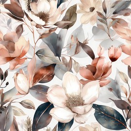 MuralPeel Vintage Boho Orange Magnolia Flowers Brozen Floral Ink Blue Leaf Peel and Stick Wallpaper Self Adhesive Removable Easy Peel Off Contact Paper Stick on Wall Paper for Renter