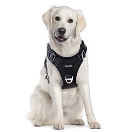Funfox No Pull Dog Harness for Large Dogs, Adjustable Dog Vest Harness for Easy Walking with Reflective Strips, Front Clip Easy Control Large Breed Dog Stop Pulling Black