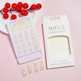 White Chrome Press on Nails Medium Almond Fake Nails Mirror Metal False Nails Chrome Nails Press ons,White Pearl Chrome Glue on Nails Shiny Acrylic Nails Stick on Nails for Women Daily Wear 24 PCS