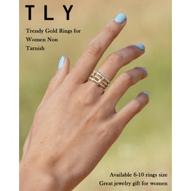 TLY Stackable Rings for Women Non Tarnish 18K Gold Plated Interlocking Ring Stack Set Gold Silver Mixed Metal Statement Rings Dainty Cubic Zirconia CZ Fashion Connected Band Thumb Ring Size 4-11 Jewelry Gift for Women