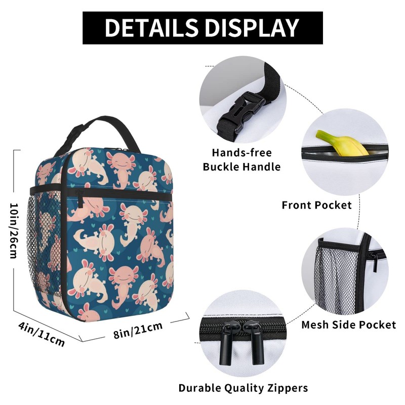 Yilad Axolotl Lunch Box Insulated Reusable Lunch Bag Cooler Bag