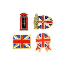 4pcs United Kingdom Flag Brooches for Men Women Britain National Flag Enamel Pins London Building Brooch Pins Lapel Badge Pin Telephone Booth Badge Accessories Gifts