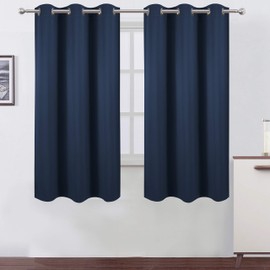 LEMOMO Navy Blue Blackout Curtains 34 x 63 Inch Length/Set of 2 Curtain Panels/Thermal Insulated Room Darkening Blackout Curtains for Bedroom
