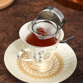 Alihoo Tea Strainer, Pack of 2 Rotating Tea Strainer Tea Filter with Hook and Cup Base, Tea Infuser 304 Stainless Steel Tea Strainer for Loose Tea
