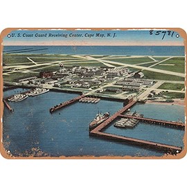 7 x 10 METAL SIGN - New Jersey Postcard - U. S. Coast Guard Receiving Center, Cape May, N. J. - Vintage Rusty Look