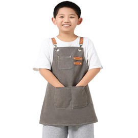 USCHAILIQIANG Kids Aprons Adjustable Waterproof Cooking Painting Gardener Canvas Apron for 6-12 Girls Boys, gray