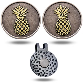 Marcadores de metal completo de piña único accesorio magnético de metal para pelota de golf con clip para sombrero para hombres y mujeres (2 marcadores de bola + 1 clip para sombrero)