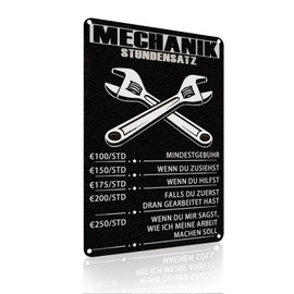 "Mechanic Hourly Set" Worker Maintenance Fees, Maintenance Workshop Wall Decoration, Car Repair Factory, Garage Metal Sign Decoration, 20 x 30 cm (2353)