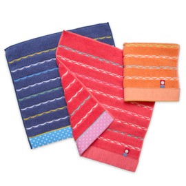 Imabari Towel Certified Handkerchief Towel, 9.8 x 9.8 inches (25 x 25 cm), Toshin [Wave] Made in Japan, 100% Cotton, Women's Hand Towel, 3 Piece