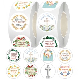 Inspirational Bible Verse Sticker Roll – 500 Small 1-Inch Round Stickers for Envelopes, Gift Wrapping, Bible Study, Sunday School, and Christian Crafts