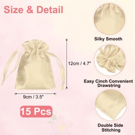 sourcing map 15pcs Champagne Gold Satin Gift Bags with Drawstring, 4.7" x 3.5" Party Favor Bags Wedding Favor Bags Jewelry Drawstring Pouch Mini Gift Wrap Bags for Wedding Birthday Candy