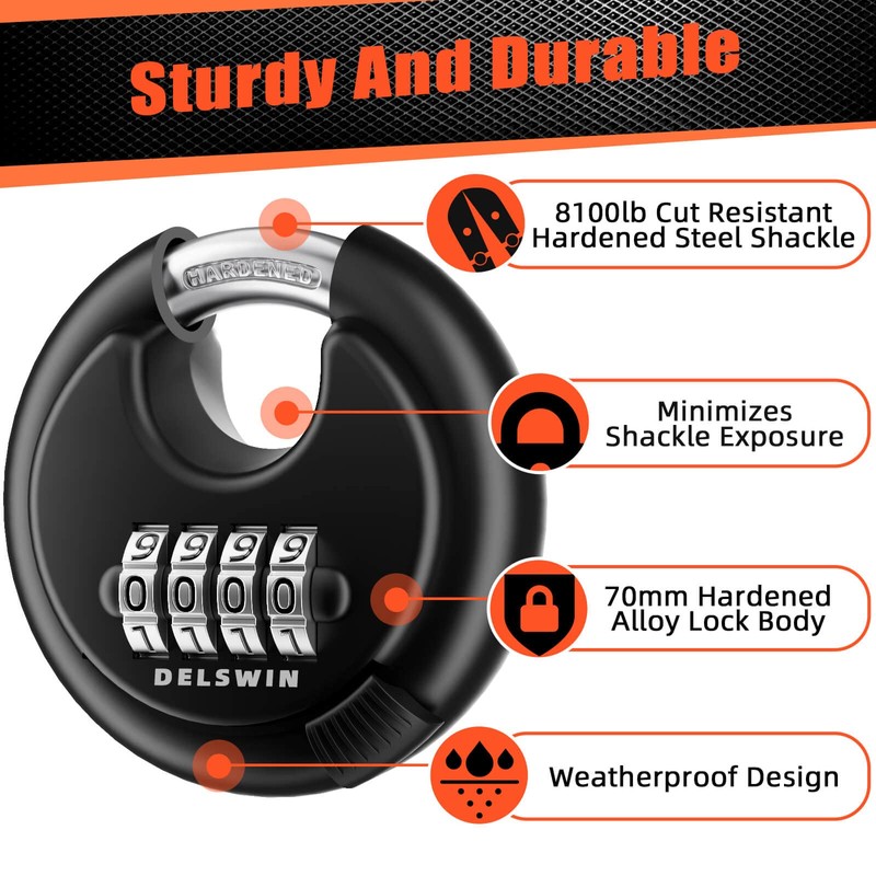 DELSWIN 4-Digit Disc Combination Lock Outdoor - Heavy Duty Combination