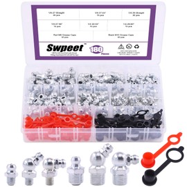181Pcs SAE Hydraulic Grease Fittings Standard with Plastic Grease Fitting Cap Kit – 1/4", 1/8" Straight, 90 Degree, 45 Degree Angled Grease Zerks Fitting Assortment Set for Broken Zerk Fitting