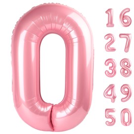 40 Inch Pearlescent Pink Balloon Number 0 Balloon,Jumbo Mylar Foil Helium Balloon for 10 20 30 40 50 60 2025 Birthday Digital Balloons for Birthday Party,Wedding Anniversary Party Decorations