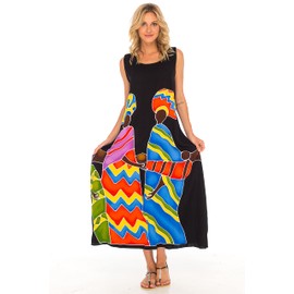 SHU-SHI - Women's Summer Dress - Ideal Casual Look for the Beach - Loose Design, Family Motif - Black
