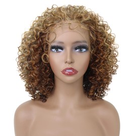 LUXLUXE Sariyah 4X4” HD Lace Front Medium Length Curly Natural Looking Wig With Pre-cut Baby Hair, Heat Resistant Fabric (Auburn Brown Blend)