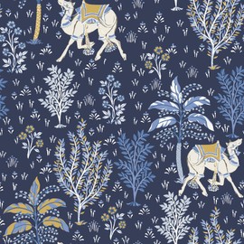 PrintFresh PFS4808: Navy Camel's Courtyard Peel & Stick Wallpaper, Multi