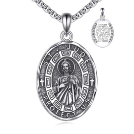 Hancock Saint Jude Necklace Sterling Silver Religious Protector Pendant St Jude Medal Jewelry Gifts for Women Men