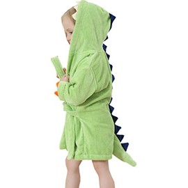 Alltops Little Boys Girls Cotton Towel Bathrobe Cartoon Dinosaur Hooded Bathing Robe 1-6Y