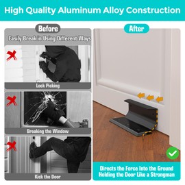 Security Lock Door Brace - Heavy Duty Aluminum Alloy Door Lock Barricade - Front Door Security Barricade for Inward Blemished Door, Standard Doors, French Doors - Security Brace for Door