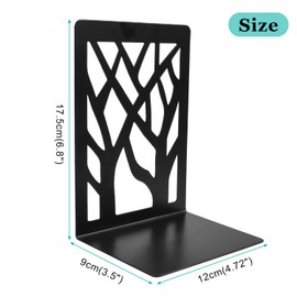 Pack of 2 Bookends, Book Holder, Metal Bookends, Book Holder, Shelf, Tree Design for Home Office, School, Library, Black, 12/9/16.5 cm